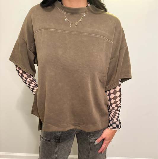 Olive Drop Sleeve Top