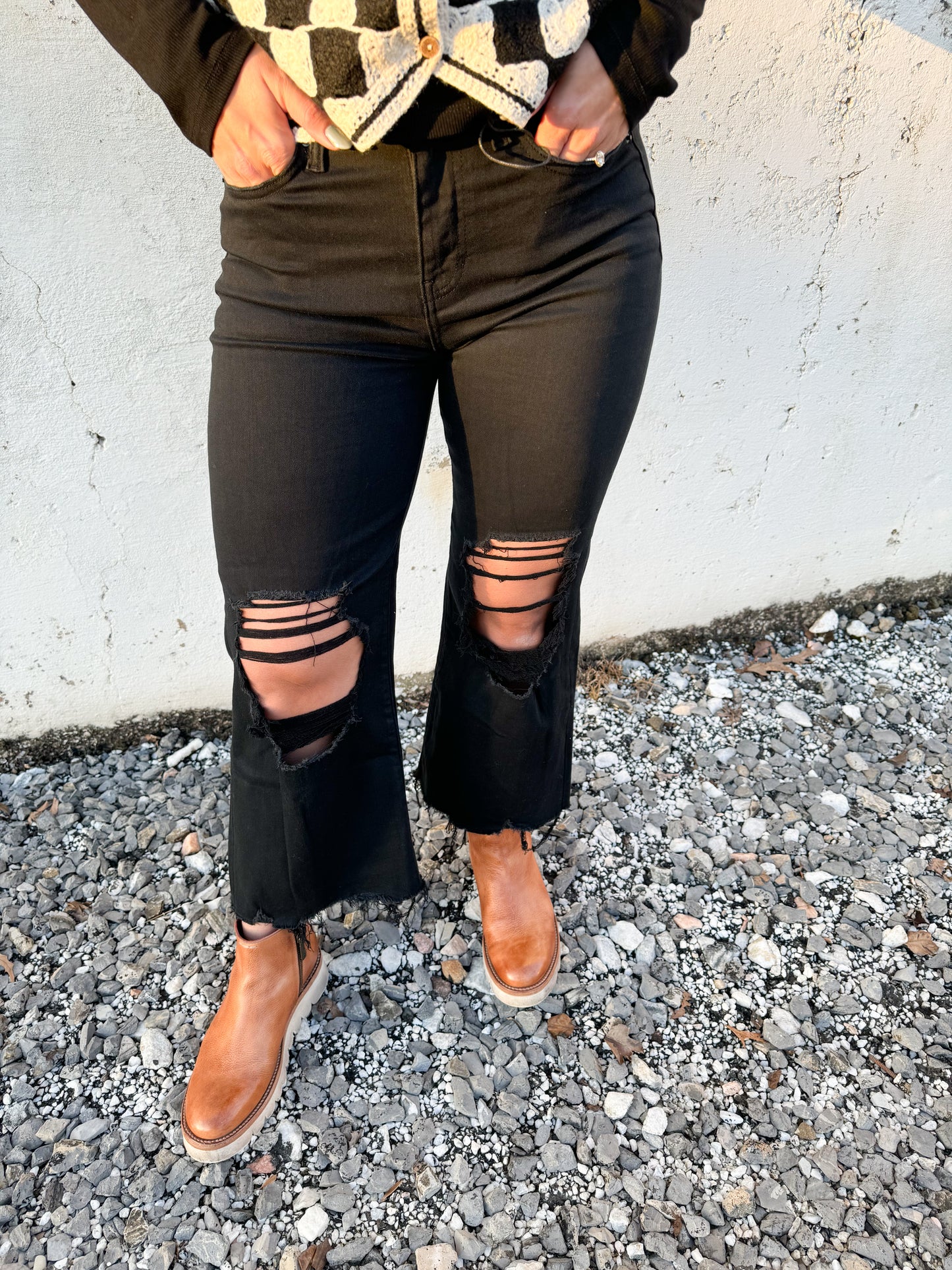 Black High Rise Distressed Pants